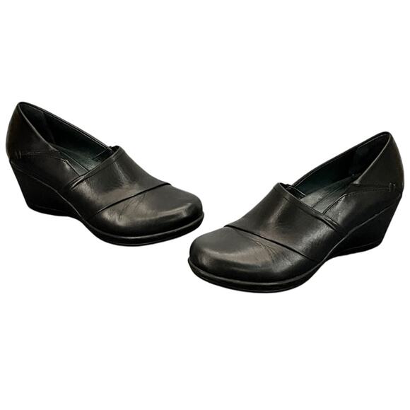 Dansko Rosaline Black Leather Slip On Comfort 3" Wedge Loafer Women 7/38 - Picture 4 of 10